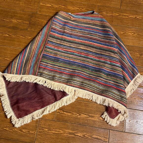 Vintage Mexican Rag Rug Poncho/Cape Size S/M